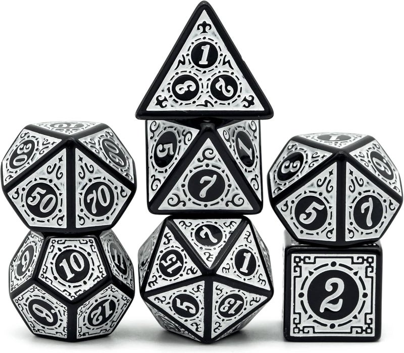 Poludie DND Dice Set -D&D Polyhedral Dice (7 Pcs) with Gift Leather Dice Bag for Dungeons and Dragons Role Playing Dice Games RPGs (Dice-White with Black Edge) - Image 1